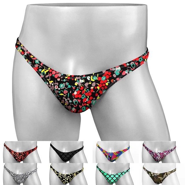 Mens Printed Bikini Thong Pouch Underpants Low Waist Panties Lingerie Underwear