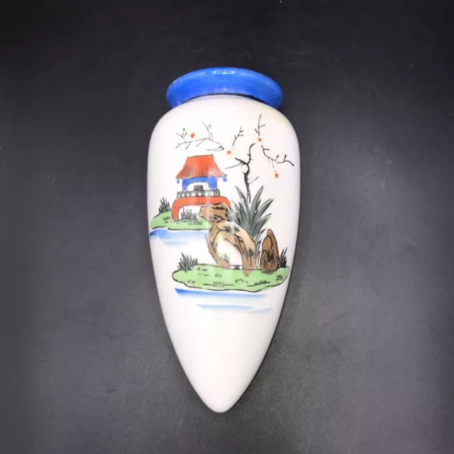 Gold Castle Chikusa Japan Wall Pocket Vase Vintage Asian PagodaScene HandPainted