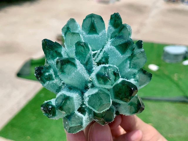 323G New Find green Phantom Quartz Crystal Cluster Mineral Specimen Healing