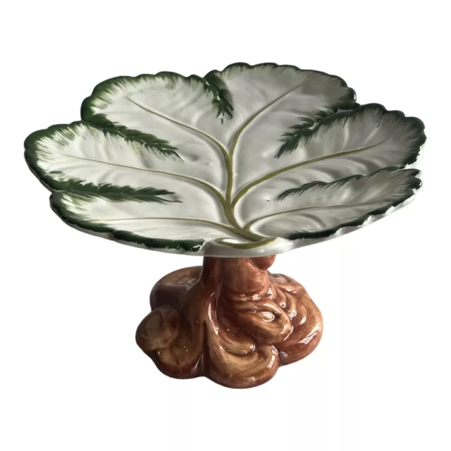 Tiffany & Co. Italian Majolica Style Leaf Footed Pedestal Compote Plate Dish