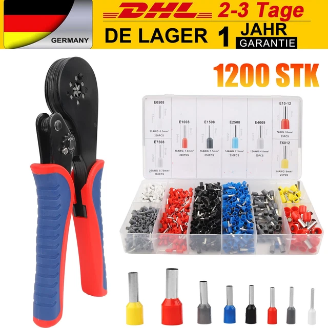 1200 Teile Set Crimpzange Aderendhülsen [0,08–16mm2] Aderendhülsenzange Zangen