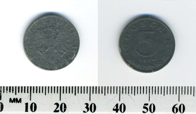 Austria 1964 - 5 Groschen Zinc Coin - Imperial Eagle with Austrian shield - #2 4