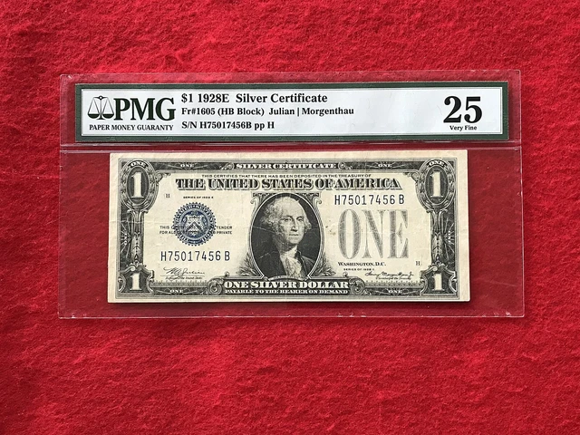 FR-1605 1928 E Series $1 Silver Certificate *RARE-KEY NOTE**PMG 25 Very Fine*