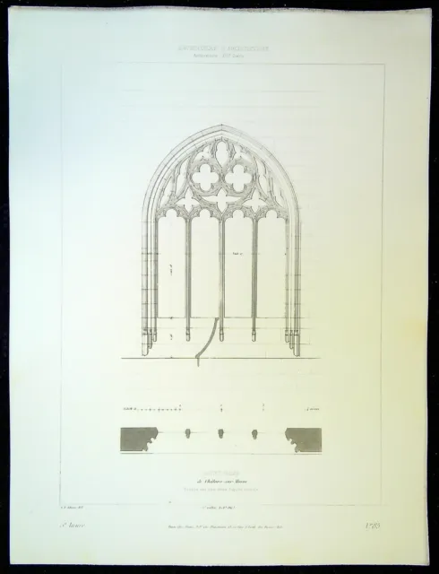 Antique Architectural Engraving N. Lady of Chalon on Marne Bottom Windows...