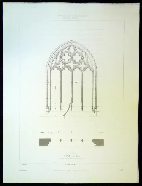 Antique Architectural Engraving N. Lady of Chalon on Marne Bottom Windows...