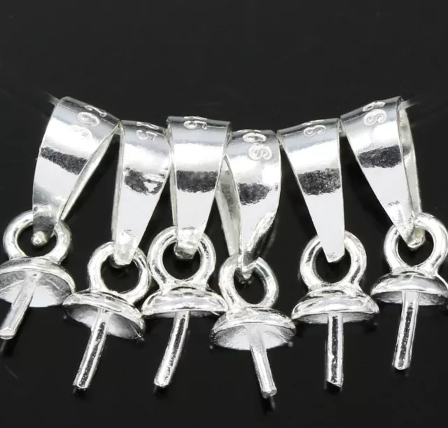 925 Sterling Silver Pendant Bails with Pin Cup Bead Cap Jewellery Findings