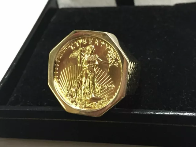 14K Yellow Gold Plated Lady LIBERTY Coin Without Stone Men's Ring Jewelry Gift