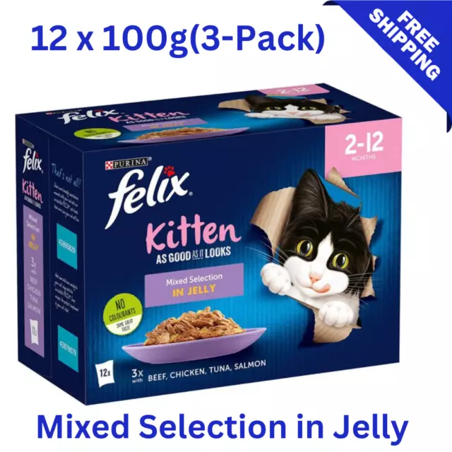 Felix Kitten As Good As It Looks,Mixed Selection in Jelly  12 x 100g(3-Pack)