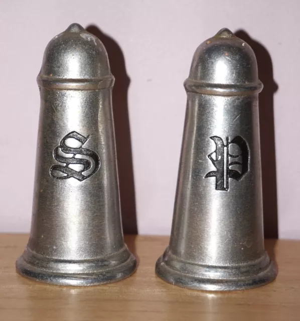 Vintage Wilton Pewter Lighthouse Salt & Pepper Shaker Set 4.25" tall