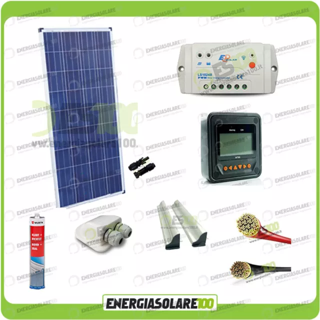 Kit panel solar fotovoltaico roulotes placa 150W 12V regulador soporte Pasacable