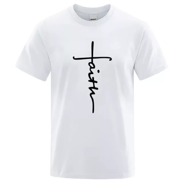 Camisetas Hombres cruz de fe Blanco Camisa manga corta Gráfico sedoso Moda suave