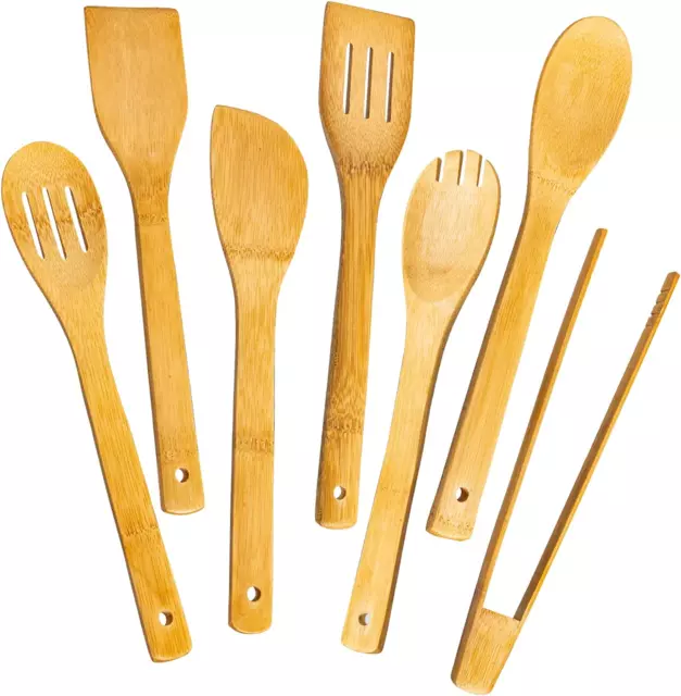Wooden Spoons for Cooking 7-Piece, Kitchen Nonstick Bamboo Cooking Utensils Set,
