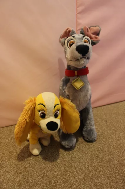 Disney Store 9" Lady And The Tramp 16” Tramp Dog Plush Soft Toy Stamped Bundle