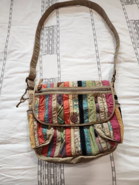 Fossil Boho Hipster Patchwork Crossbody Messenger Bag