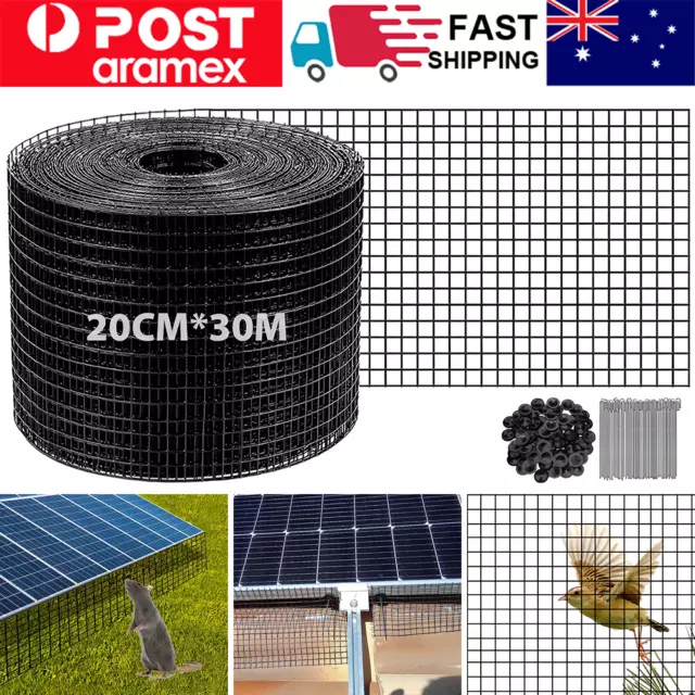 Solar Panel Mesh 20cmx30m PVC Critter Bird Proof Guard Kit w/ 100PCS Fasteners