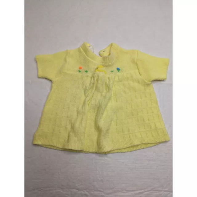 Vintage 1970s Baby Sz 6-12M Knit Sweater Yellow Duck Short Sleeve