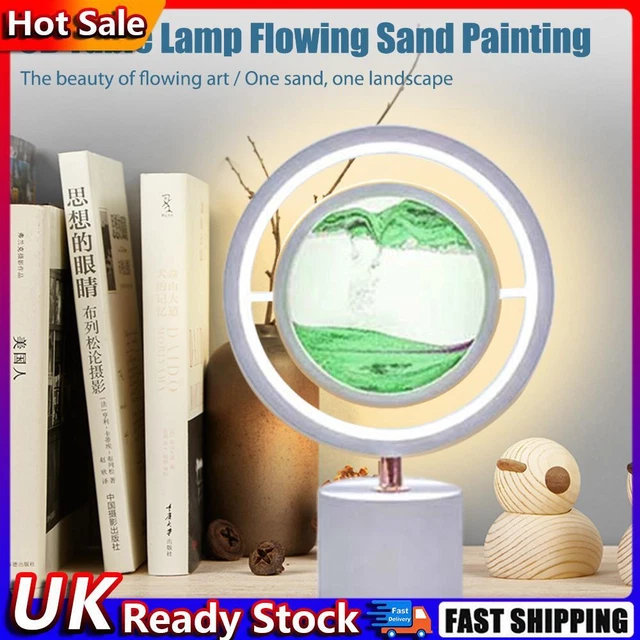 3D Flowing Sand Night Light – Hourglass Lamp With Dynamic Sand Painting, Touch Color Change, USB/Battery Dual Power, Gold Desktop Decor