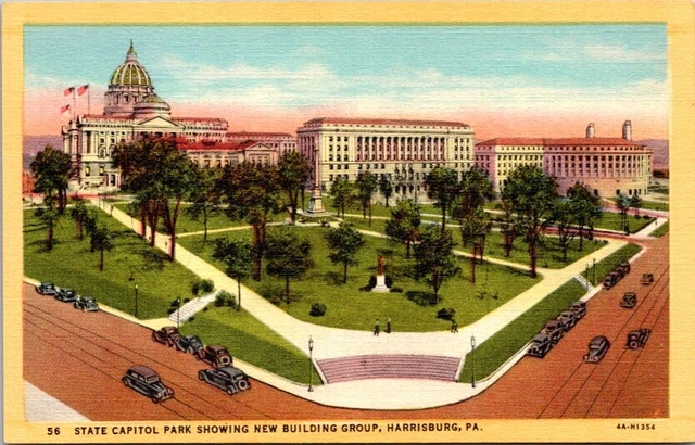 Vintage Postcard Aerial View State Capitol Park Harrisburg Pennsylvania PA  W415