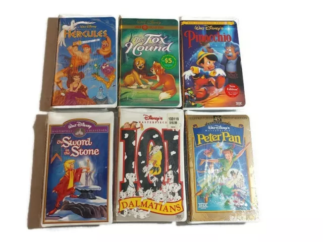 Disney VHS Movies Sealed mixed lot. Peter pan, Hercules, fox and the hound..