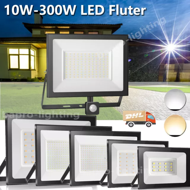 LED Fluter Außen Garten Strahler mit Bewegungsmelder 10W 20W 30W 50W 100W 300W