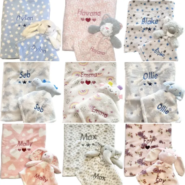 New baby boy gift set, embroidered personalised blanket and comforter set