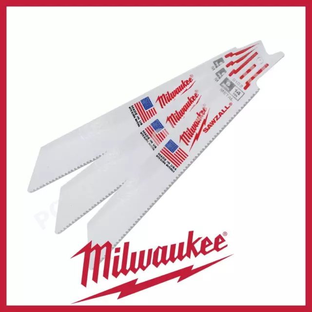 Milwaukee 48005182 3 Pack SAWZALL Recip Sabre Saw Blade 150mm x 14TPI Metal Cut