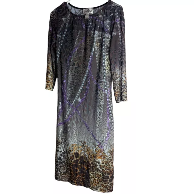 Joseph Ribkoff Animal Print Midi Dress Women’s 4 Blue Cap Sleeve Metallic Sequin