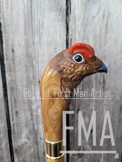 Red Grouse Head Walking Stick Hand Carved Wooden Bird Walking Cane Xmas Gift D