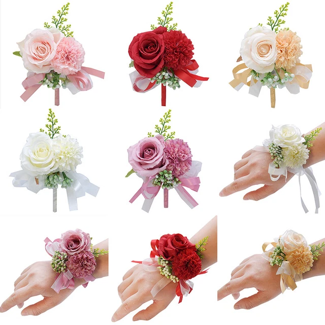 Bride Groom Boutonniere Rose Corsage Artificial Silk Wrist Flower Wedding Decor