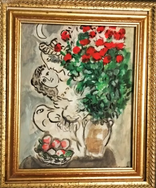 Marc Chagall- signiert.  Handgemalt auf altem Originalpapier
