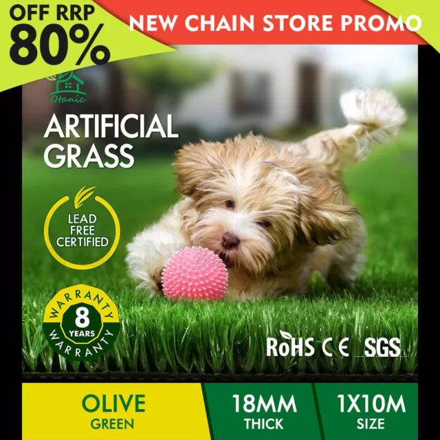 OTANIC Artificial Grass 10 SQM Roll Synthetic Turf Fake Yarn Lawn 18mm 1x10m