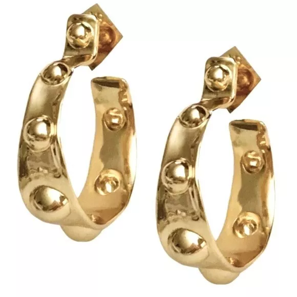 Alexis Bittar Gold Tone Studded Hoop Earrings BEAUTIFUL