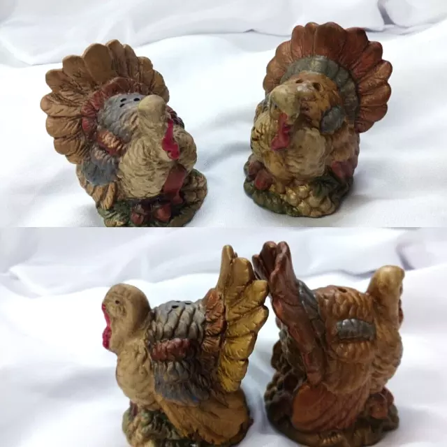 Give Thanks Ceramic Turkey's Salt & Pepper Set Vintage Holiday Dinner Pair Birds