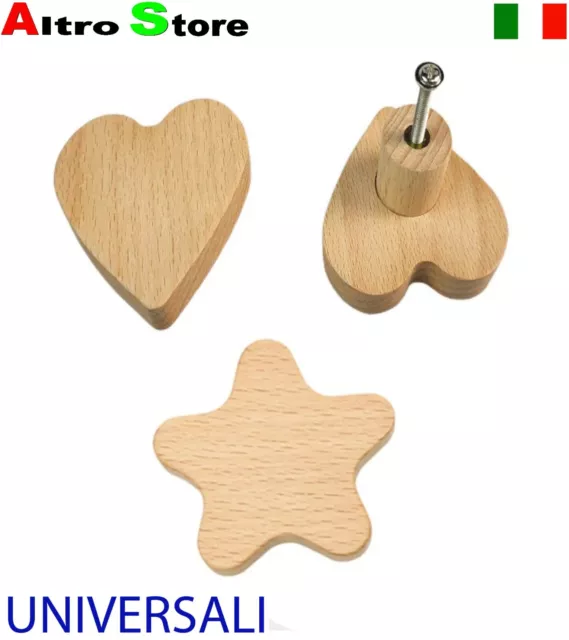 pomello in legno a forma di cuore stella mobili cassettiera cameretta bambini