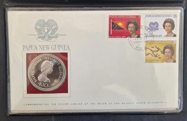 1977 Papua New Guinea Silver Jubilee of QE2 PNC with 10 Kina Silver (.925) coin