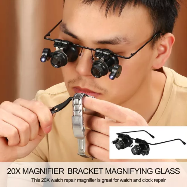 Lupenbrille Brillenlupe Uhrmacher Lupe 20X Vergrößerungsglas Lupe mit LED Licht