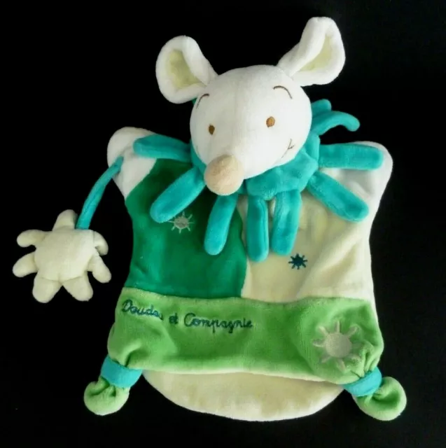 *. Doudou Et Compagnie Marionnette Souris Vert Blanc Soleil Col Turquoise Ttbe