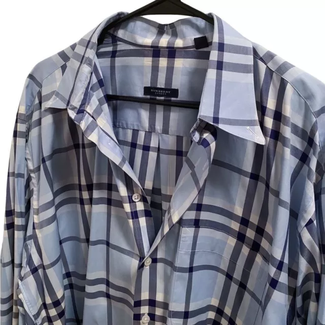 Burberry London Mens Blue Check Long Sleeve Dress Button Up Shirt