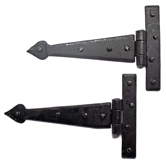 6" (15cm) Iron hinges, hand forged black wax finish, in a Spear / Spade design
