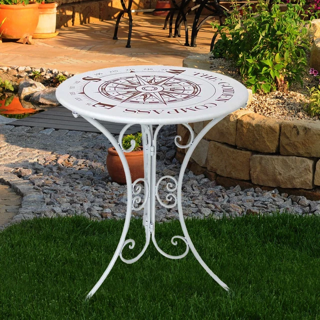 GARTENTISCH BISTROTISCH DEKO Balkontisch Außen Möbel weiß ShabbyLook