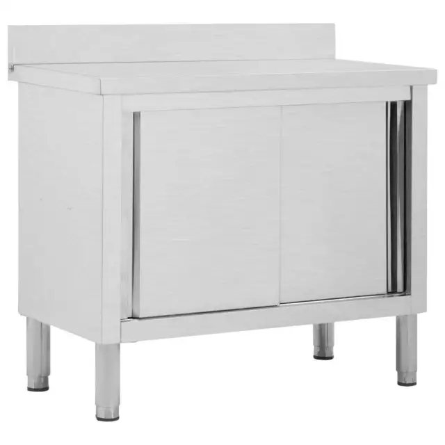 Table de Travail avec Portes Coulissantes Armoire Rangement Cuisine Inox 3