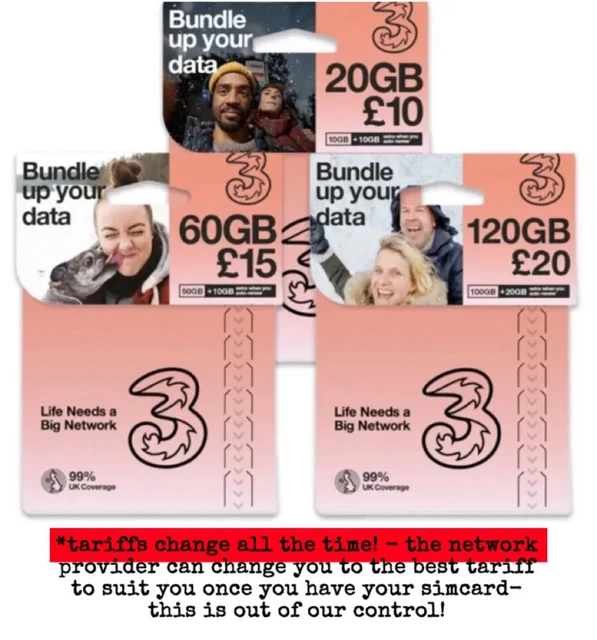 X1 Three SIM Card 4G & 5G PAYG Nano/Micro/Standard TRIO Pay As You Go 3 Combi UK