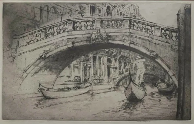 Donald Shaw MacLaughlan Etching "The Canonica" 1922 Venice View -Canal w/Gondola