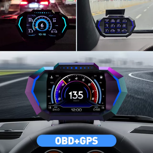 OBD2+GPS HUD Head Up Display Gauge Auto Digital Tachom Wasser Öl Temp Alarm 2024 3