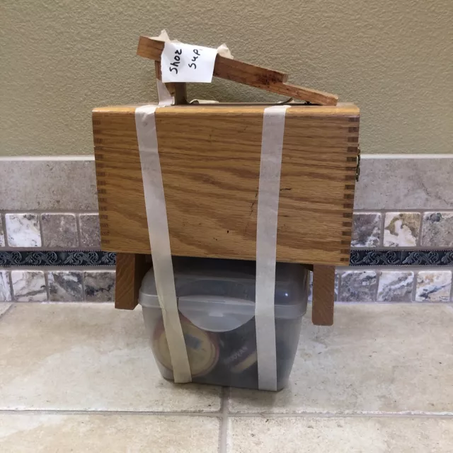 Vintage Wooden Esquire Shoe Valet De Luxe Shoe Shine Box Kit W/ Brush & Polish