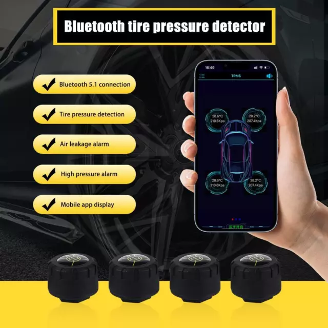 Car TPMS Bluetooth 5.1 Tire Pressure Monitoring System 4 External Sensor App *