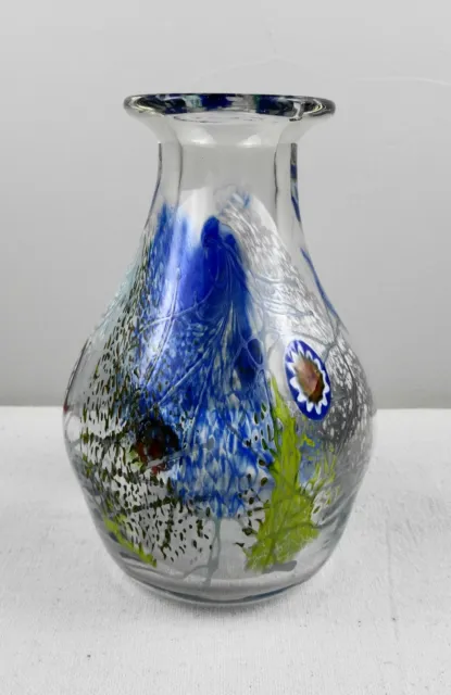 Vintage Hand Blown Millefiori Glass Vase Signed RMW 7 1/2" tall