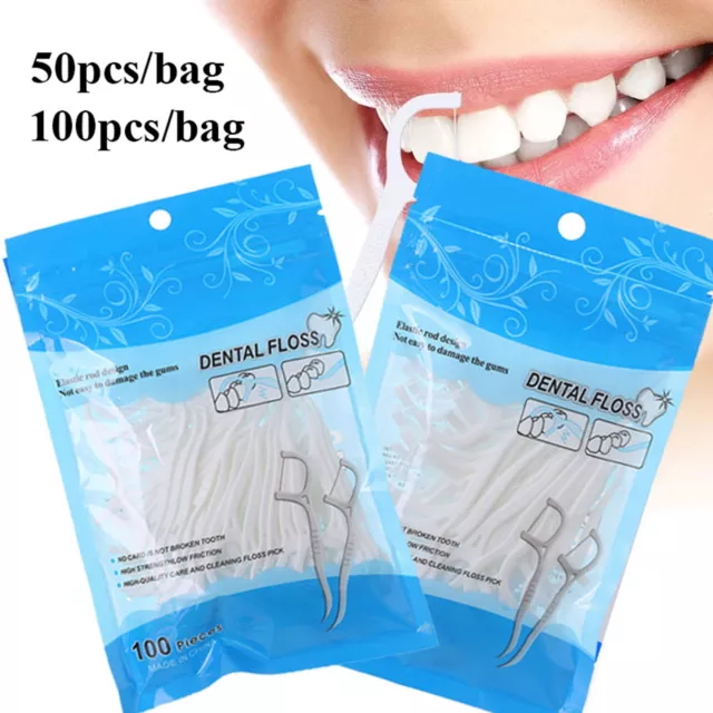 50/100pcs Dental Floss Stick Interdental Tooth Harp Teeth Pick Oral Plaque Care