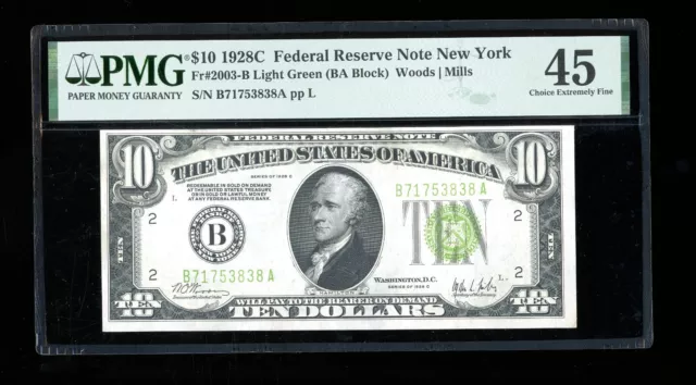 DBR 1928-C $10 LGS FRN New York Fr. 2003-Blgs PMG 45 Serial B71753838A
