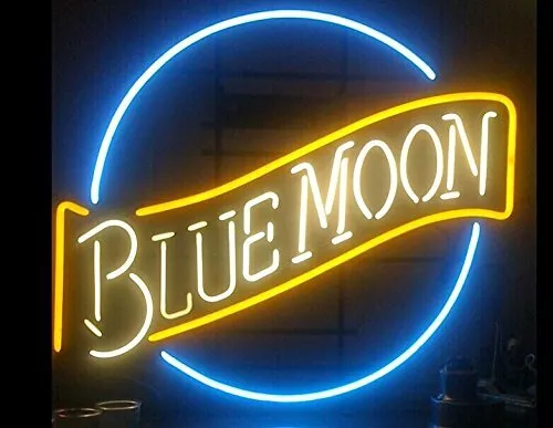 19"x15"Blue Moon Neon Sign Light Home Room Wall Hanigng Man Cave Nightlight Gift